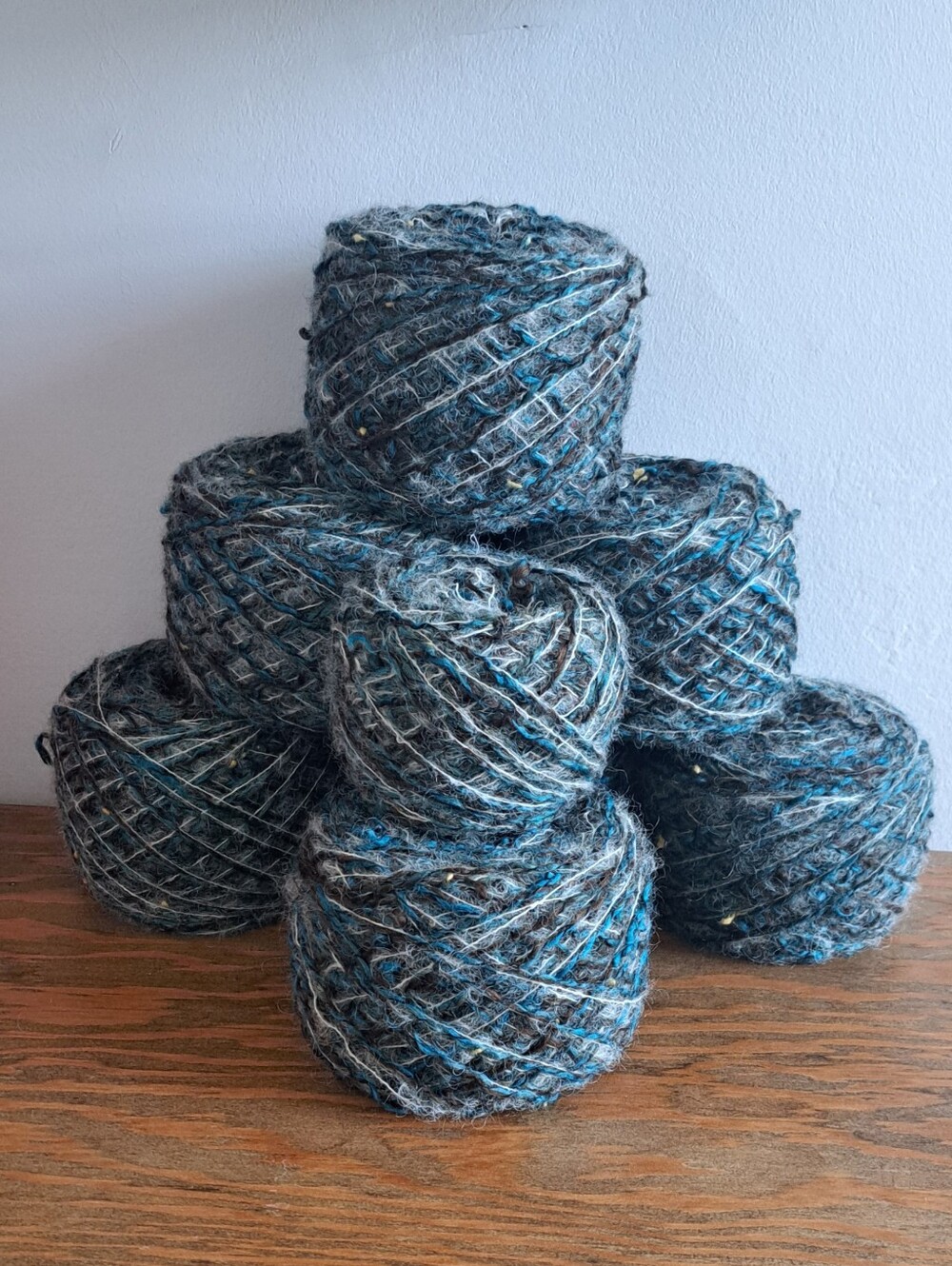 Wool Blend Textured Teal Yarn Lot, 750g